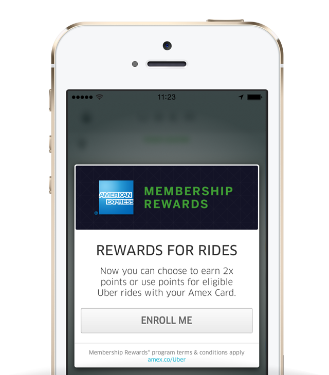 Uber American Express Sign up screen