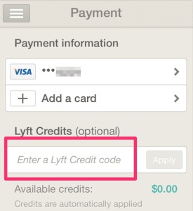 Lyft where to enter credit code