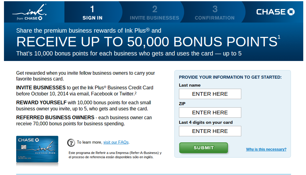 Chase Ink Plus 70,000 Refer a friend Offer
