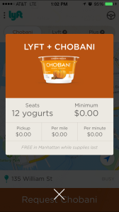 Lyft App - Request Free Chobani Greek Yogurt