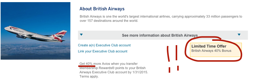 American Express British Airways Transfer Bonus