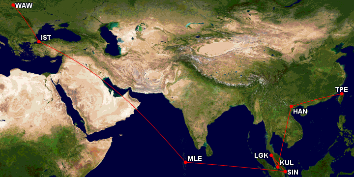 Asia Honeymoon Flight Map - 20 Day Honeymoon
