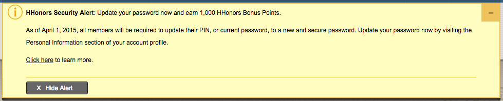 1,000 Hilton HHonors Change password get 1000 bonus points