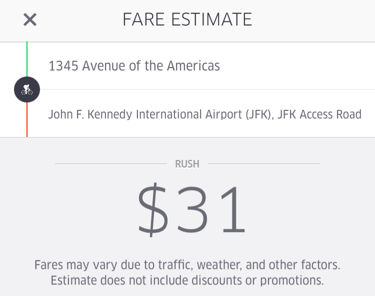 UberRUSH Midtown to JFK Airport Fare Estimate