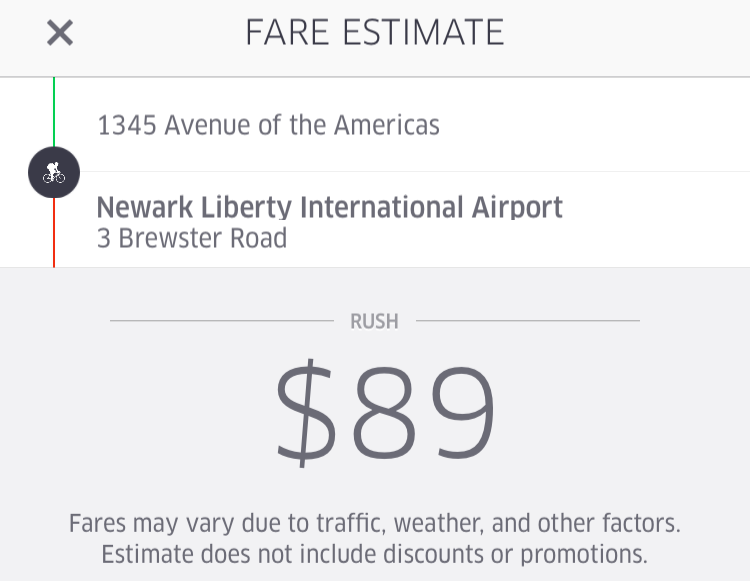 UberRUSH Midtown to Newark Airport Fare Estimate