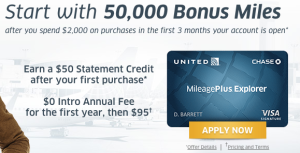 United 55,000 Bonus Miles + $50 Credit