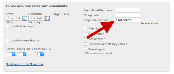 How to use Hilton Hotels Corporate Code