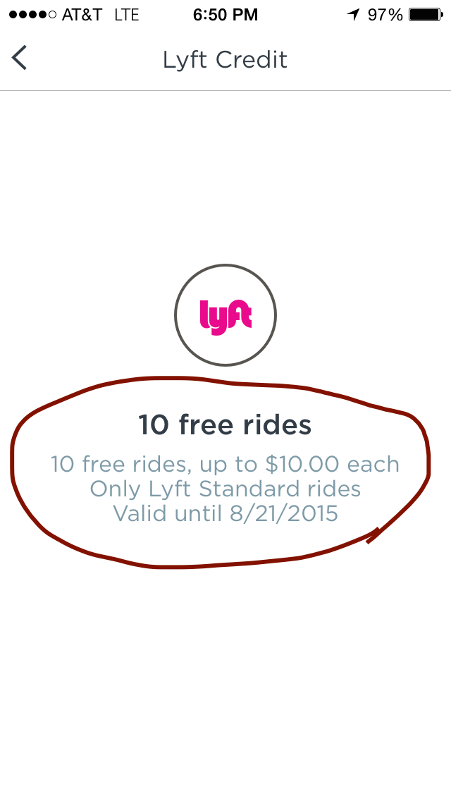 Lyft 10 Free Rides up to $100 Lyft Credit