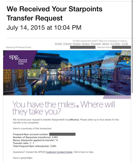 Transfer Starwood SPG Points to Miles & More
