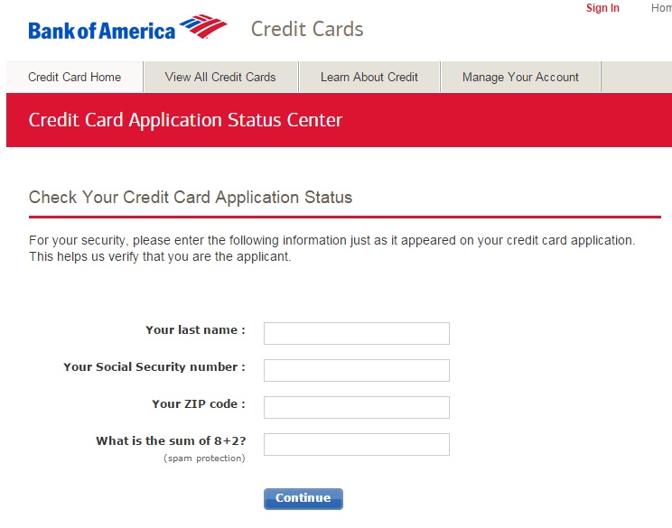 Check Your Bank of America Credit Card Application Status