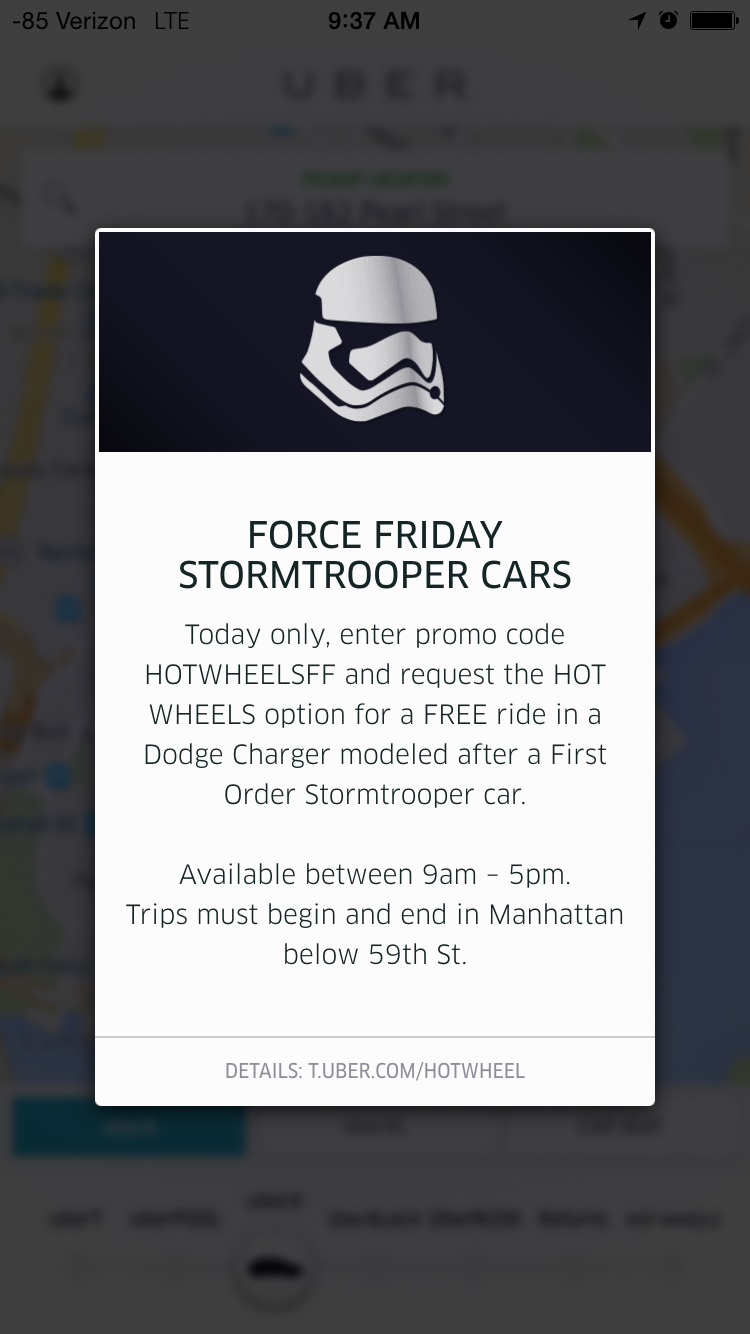 Uber Force Friday Stormtrooper Cars