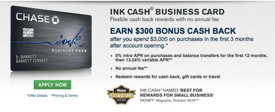 Chase Ink Cash $300 Bonus