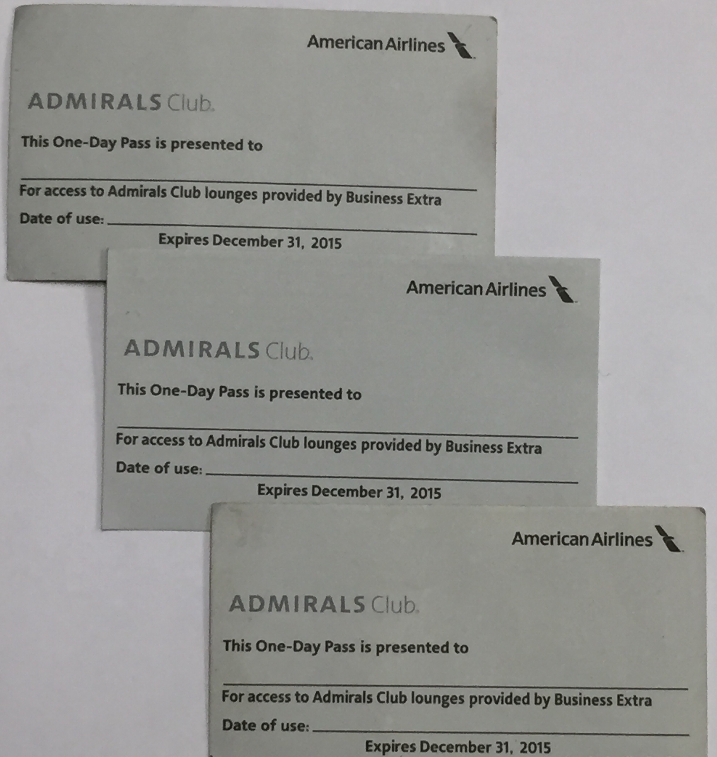 American Airlines Admirals Club Passes 12-31-15