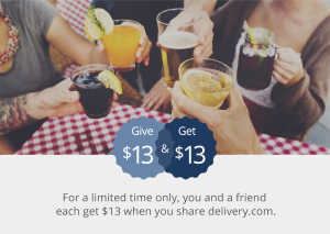 $13 off Delivery.com $13 Refer a Friend