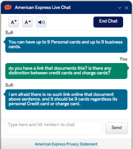 Amex Chat - Up to 9 Business Cards and 9 Personal Cards