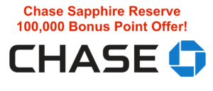 Chase Logo - Sapphire Reserve 100,000 Bonus Offer