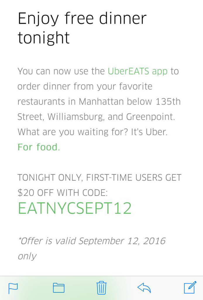 UberEats $20 Free Dinner
