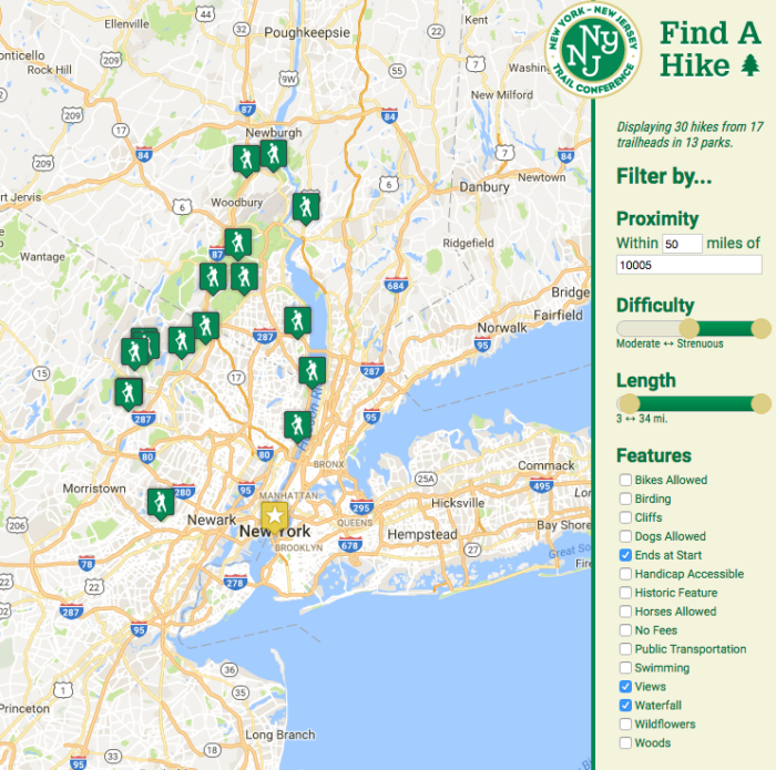 NYNJ Hike Map - 50 miles moderate - Best Hiking