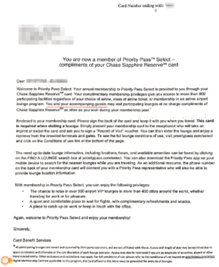 Priority Pass Membership Chase Sapphire Reserve Letter