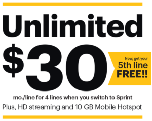 Sprint Unlimited $30 plus 5th Line Free