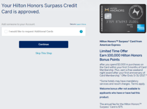 American Express Hilton Surpass 100k Bonus