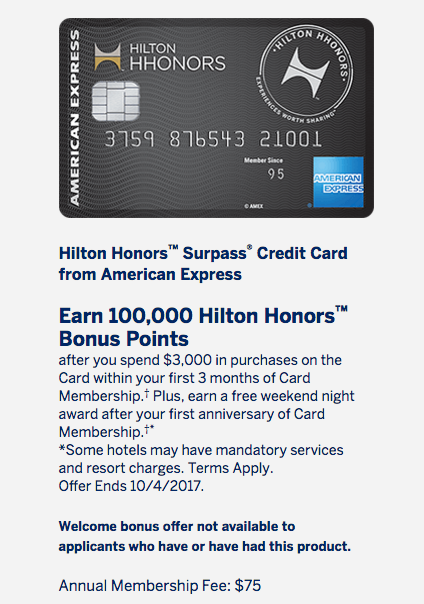 Hilton Surpass 100k Surpass American Express 100,000 Bonus Offer