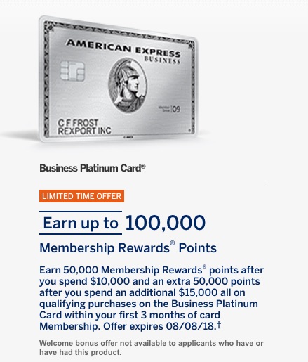 Business Platinum Card Business 100k bonus