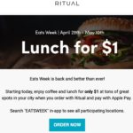 Ritual $1 Lunch EATSWEEK Promo Code